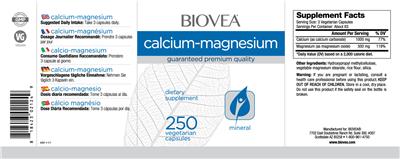 Photo of the BIOVEA Calcium-Magnesium label