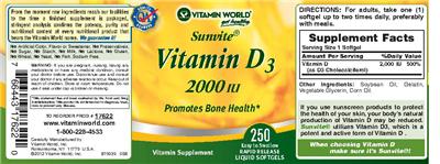 Photo of the Vitamin World Sunvite Vitamin D3 2000 IU label