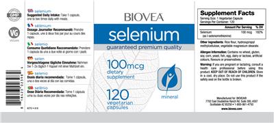 Photo of the BIOVEA Selenium 100 mcg label