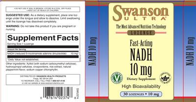Photo of the Swanson Ultra Fast-Acting NADH 10 mg label