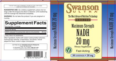 Photo of the Swanson Ultra Maximum-Strength NADH 20 mg label