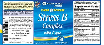 Photo of the Vitamin World Timed Release Stress B Complex With C 500 label