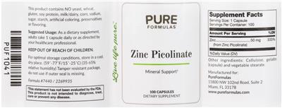Photo of the PureFormulas Zinc Picolinate label