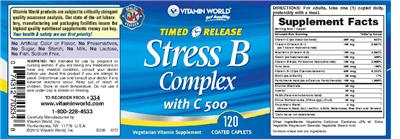Photo of the Vitamin World Timed Release Stress B Complex With C 500 label