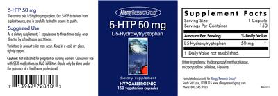 Photo of the Allergy Research Group 5-HTP 50 mg label