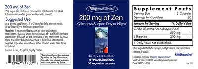 Photo of the Allergy Research Group 200 mg of Zen label