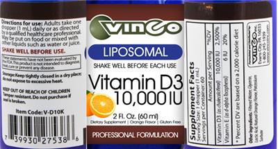 Photo of the Vinco Vitamin D3 10,000 IU Orange Flavor label