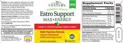 Photo of the 21st Century Estro Support Max + Energy label