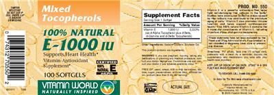 Photo of the Vitamin World 100% Natural E-1000 IU label