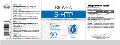 Photo of the BIOVEA 5-HTP 50 mg label