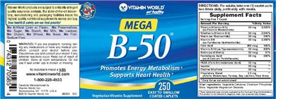 Photo of the Vitamin World Mega B-50 label