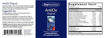 Photo of the Allergy Research Group AntiOx Original label