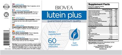 Photo of the BIOVEA Lutein Plus label