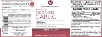 Photo of the Vitamin World Odorless Garlic label