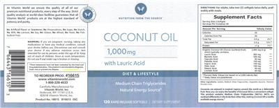 Photo of the Vitamin World Coconut Oil 1,000 mg label