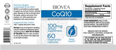 Photo of the BIOVEA CoQ10 100 mg label
