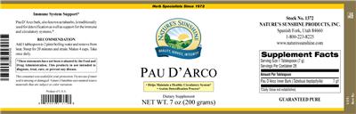 Photo of the Nature's Sunshine Pau D'Arco label
