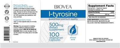 Photo of the BIOVEA L-Tyrosine 500 mg label