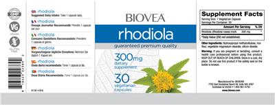 Photo of the BIOVEA Rhodiola 300 mg label