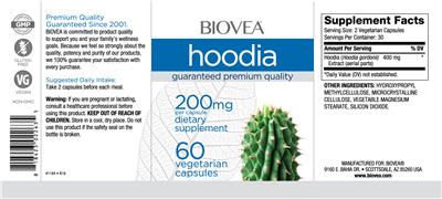 Photo of the BIOVEA Hoodia 200 mg label