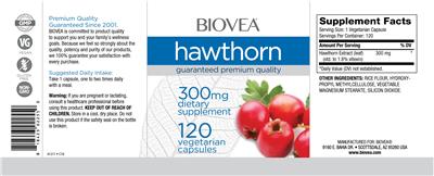 Photo of the BIOVEA Hawthorn 300 mg label