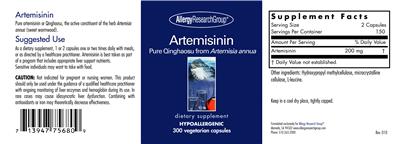 Photo of the Allergy Research Group Artemisinin label