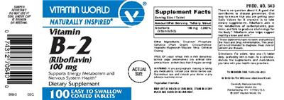 Photo of the Vitamin World Vitamin B-2 100 mg label