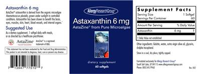 Photo of the Allergy Research Group Astaxanthin 6 mg label
