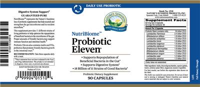 Photo of the Nature's Sunshine NutriBiome Probiotic Eleven label