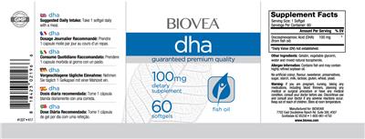 Photo of the BIOVEA DHA 100 mg label