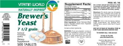 Photo of the Vitamin World Brewer's Yeast 7 1/2 grain label