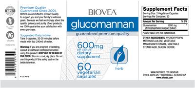 Photo of the BIOVEA Glucomannan 600 mg label