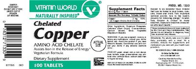 Photo of the Vitamin World Chelated Copper label