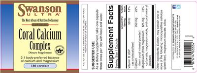 Photo of the Swanson Ultra Coral Calcium Complex label