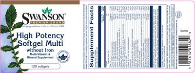 Photo of the Swanson Premium Brand High Potency Softgel Multi without Iron label