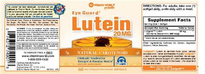 Photo of the Vitamin World Eye Guard Lutein 20 mg label