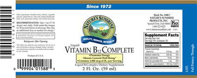 Photo of the Nature's Sunshine Liquid Vitamin B12 Complete label