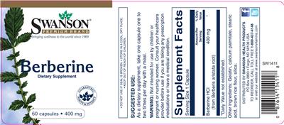 Photo of the Swanson Premium Brand Berberine 400 mg label