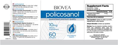 Photo of the BIOVEA Policosanol 10 mg label