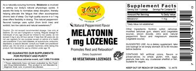 Photo of the VSN Vital Strength Nutrition Natural Peppermint Flavor Melatonin 1 mg Lozenge label