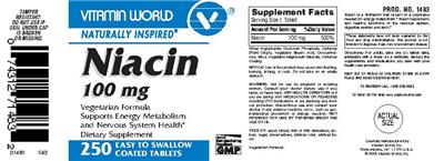 Photo of the Vitamin World Niacin 100 mg label