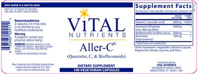 Photo of the Vital Nutrients Aller-C label