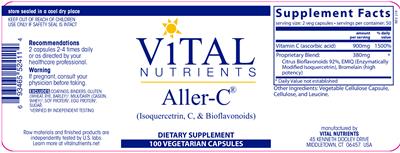 Photo of the Vital Nutrients Aller-C label