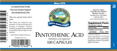 Photo of the Nature's Sunshine Pantothenic Acid label