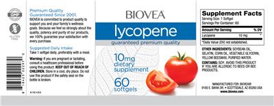 Photo of the BIOVEA Lycopene 10 mg label