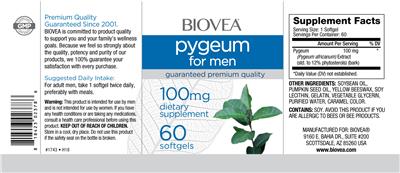 Photo of the BIOVEA Pygeum for Men 100 mg label