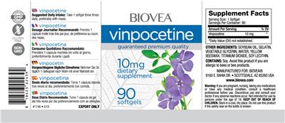 Photo of the BIOVEA Vinpocetine 10 mg label