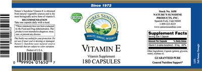 Photo of the Nature's Sunshine Vitamin E label
