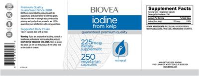 Photo of the BIOVEA Iodine from Kelp 225 mcg label