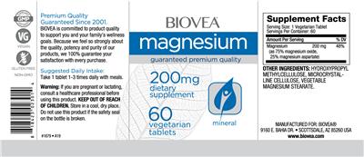 Photo of the BIOVEA Magnesium 200 mg label